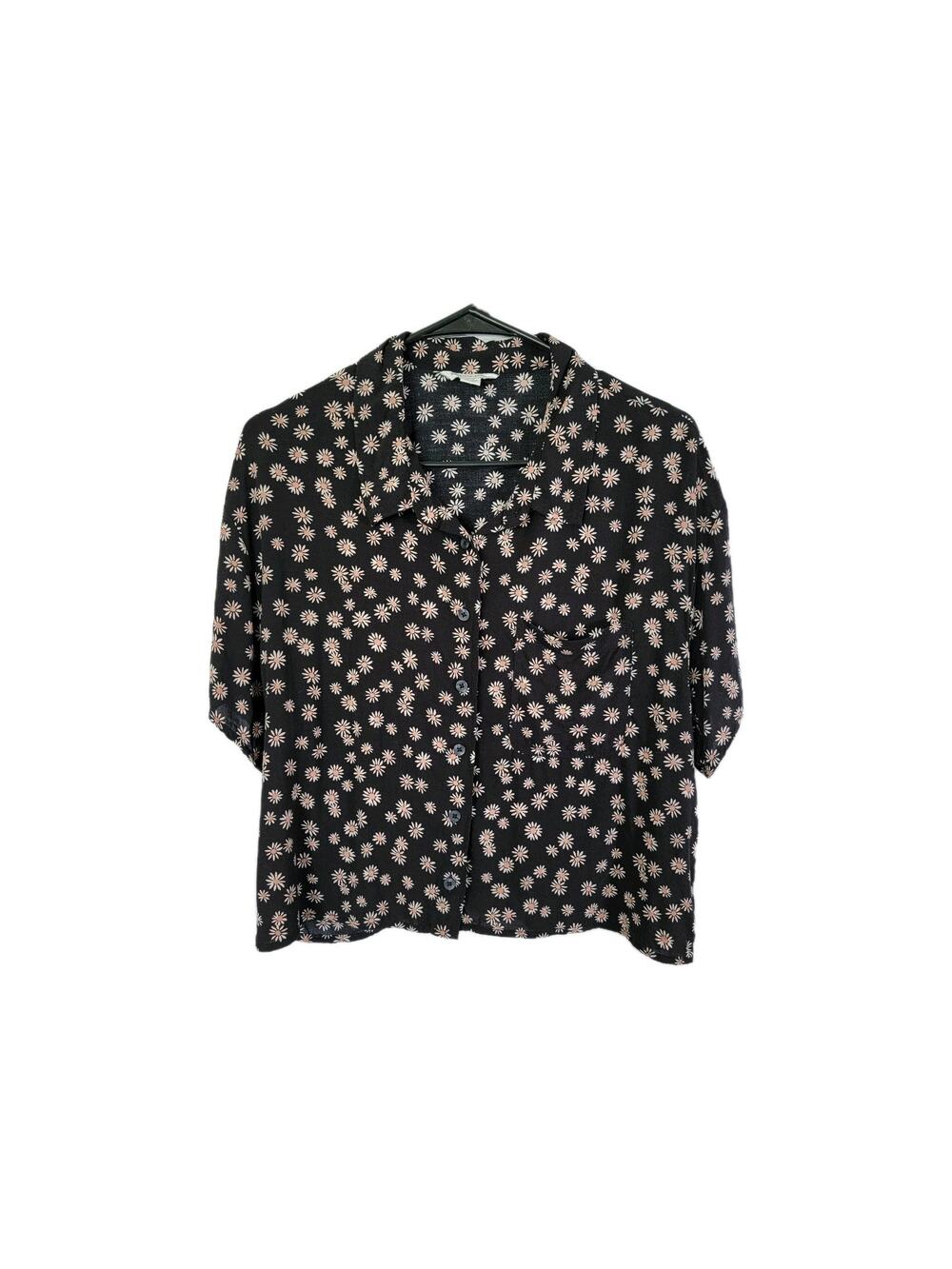 American Eagle Ditsy Floral Black Blouse Womens M Feminine Casual Cottagecore